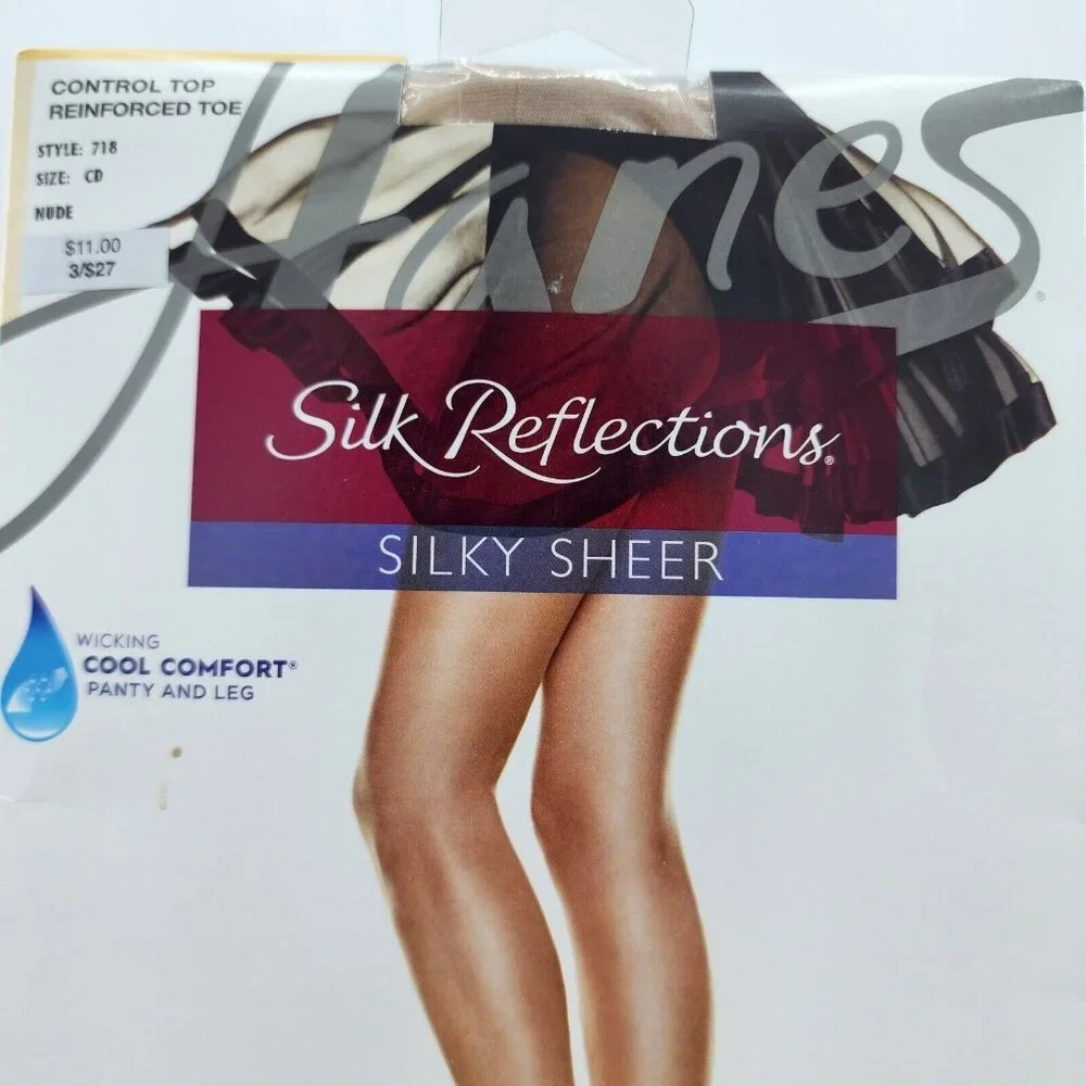 Hanes Silk Reflections Silky Sheer Control Top Reinforced Toe Pantyhose‎ CD 718